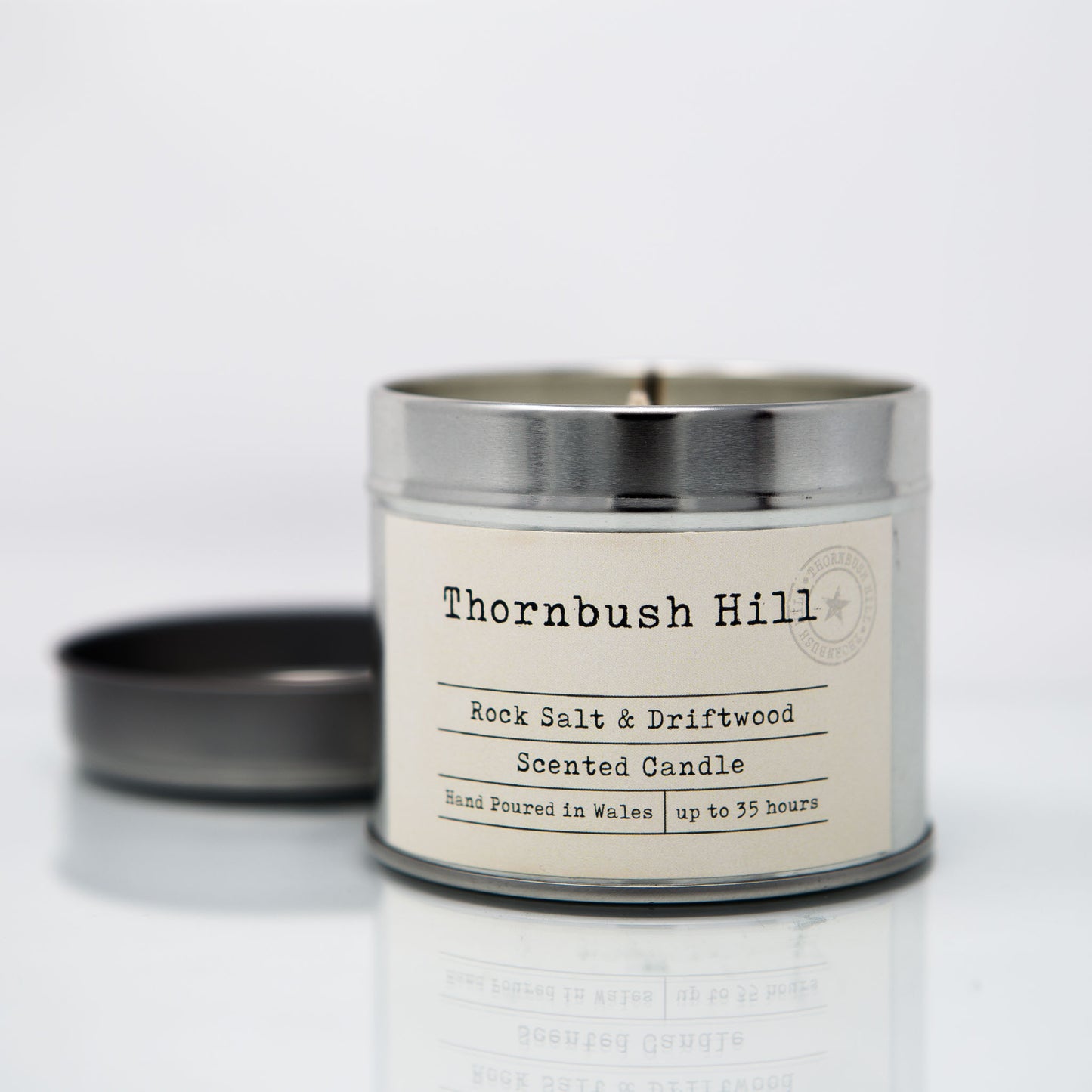 Rock Salt & Driftwood Scented Soy Tin Candle