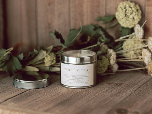 Freesia, Lemongrass & Peony Scented Soy Tin Candle